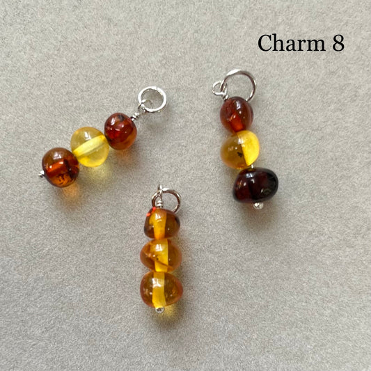 Charm (mini pendant) in rhodiated silver with natural stones - Amber - 8