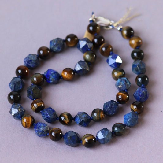 Natürliche Knoten Halskette (Lapis Lazuli, Tigerauge) 48 cm