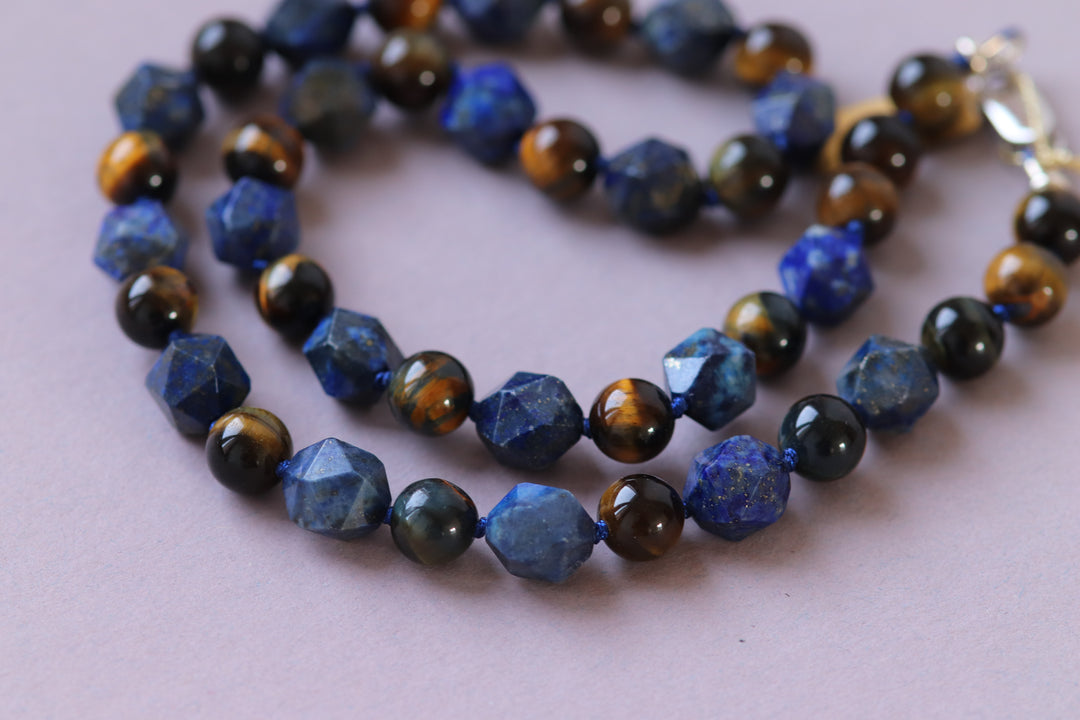 天然结项链（Lapis Lazuli，Tiger Eye）48厘米