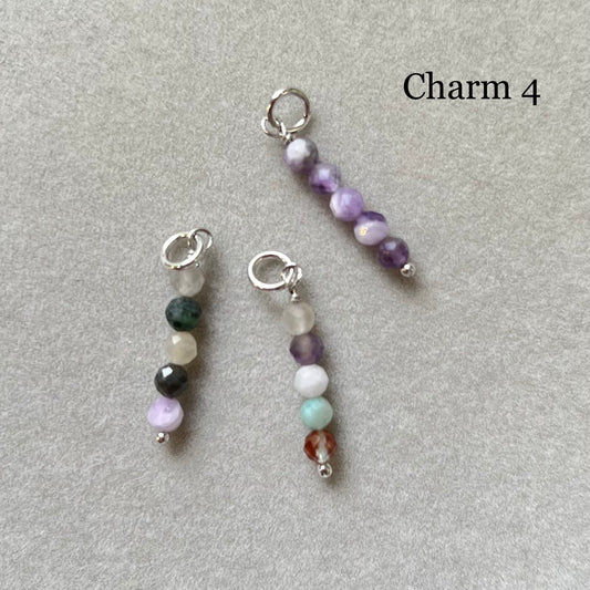Charm (mini pendant) in rhodiated silver with natural stones - 5 pearls of 2mm - 4