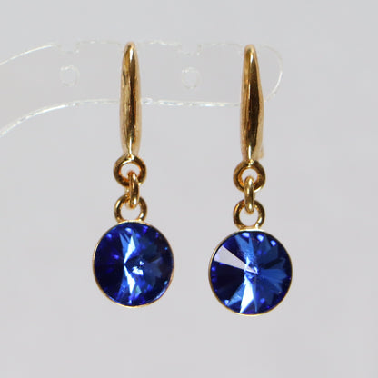 Earrings, sleepy, Swarovski crystals, golden silver, blue, EMI