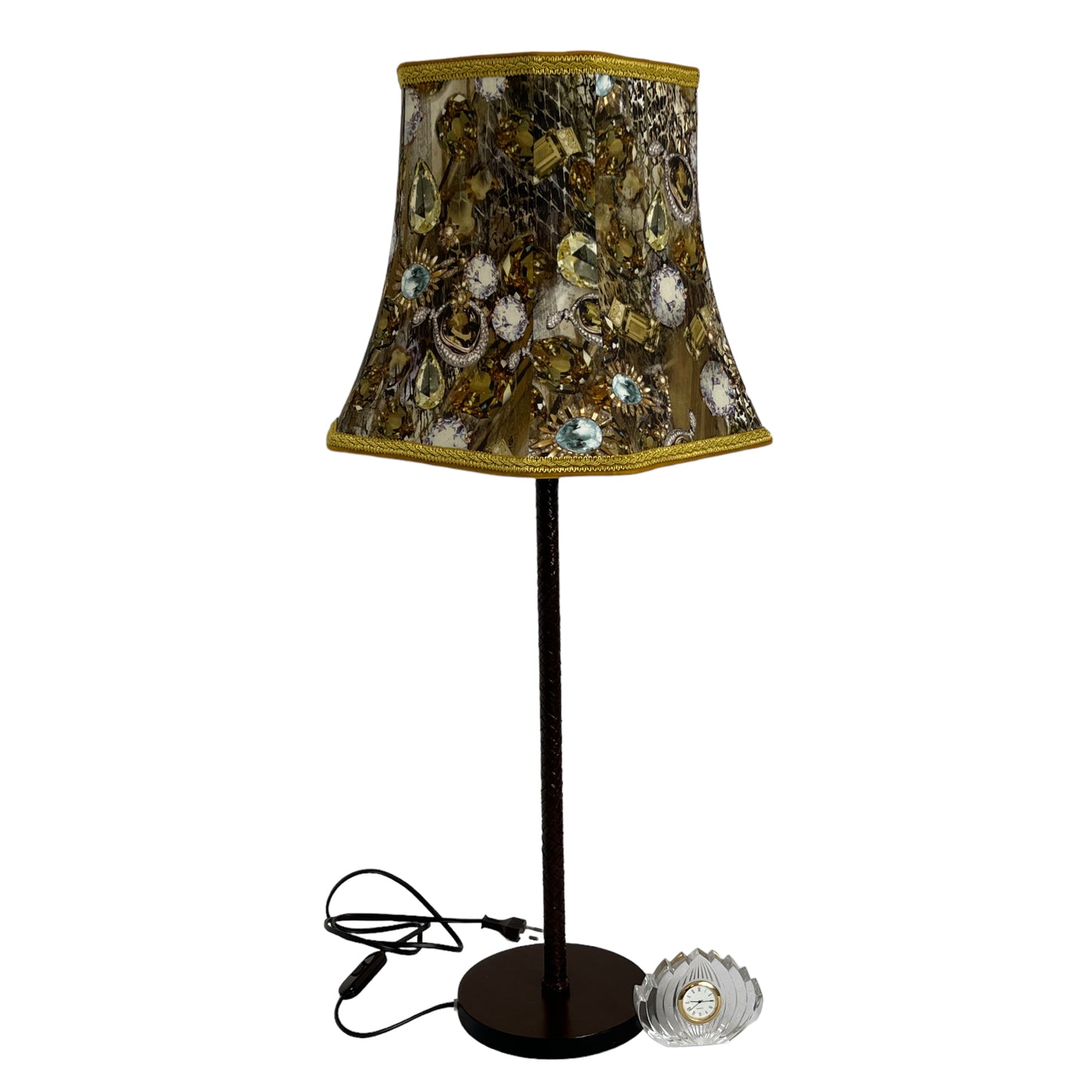 Lampe Forestier en simili cuir avec un abat-jour en soie, couleur vert-marron