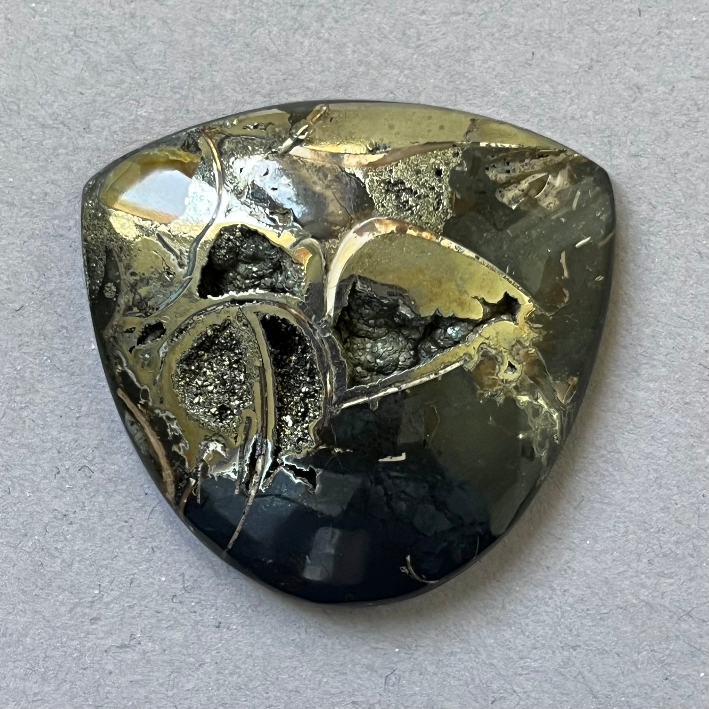 Ammonite pyritisée, AM_P242, taille cabochon, 39x37x8 mm