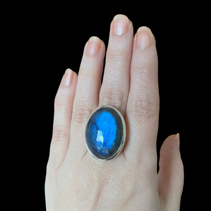 Bague en argent avec labradorite - taille 62 - BS015