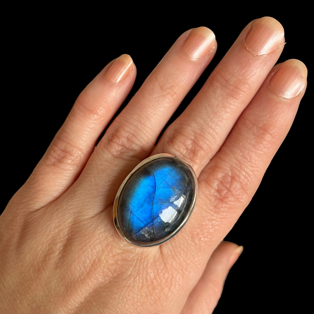 Bague en argent avec labradorite - taille 62 - BS015