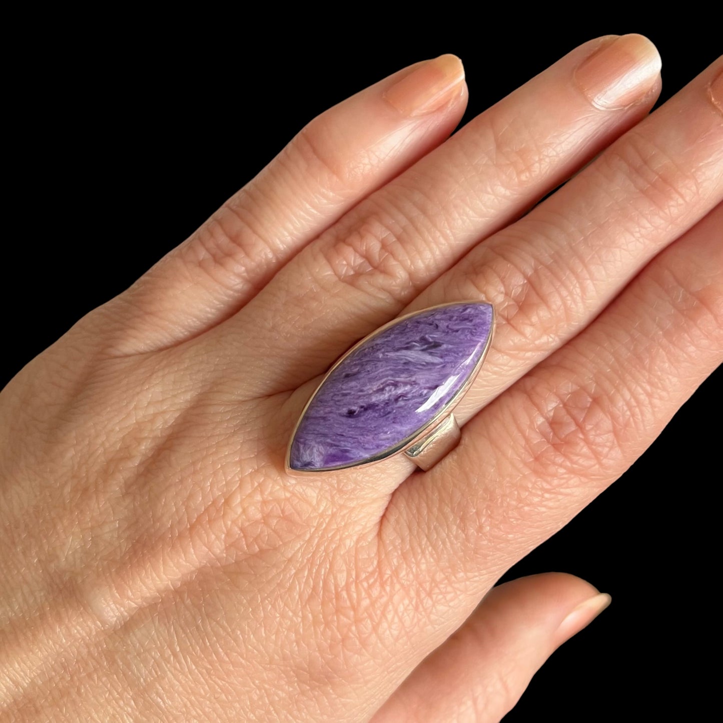 Silver ring with charoite BS008