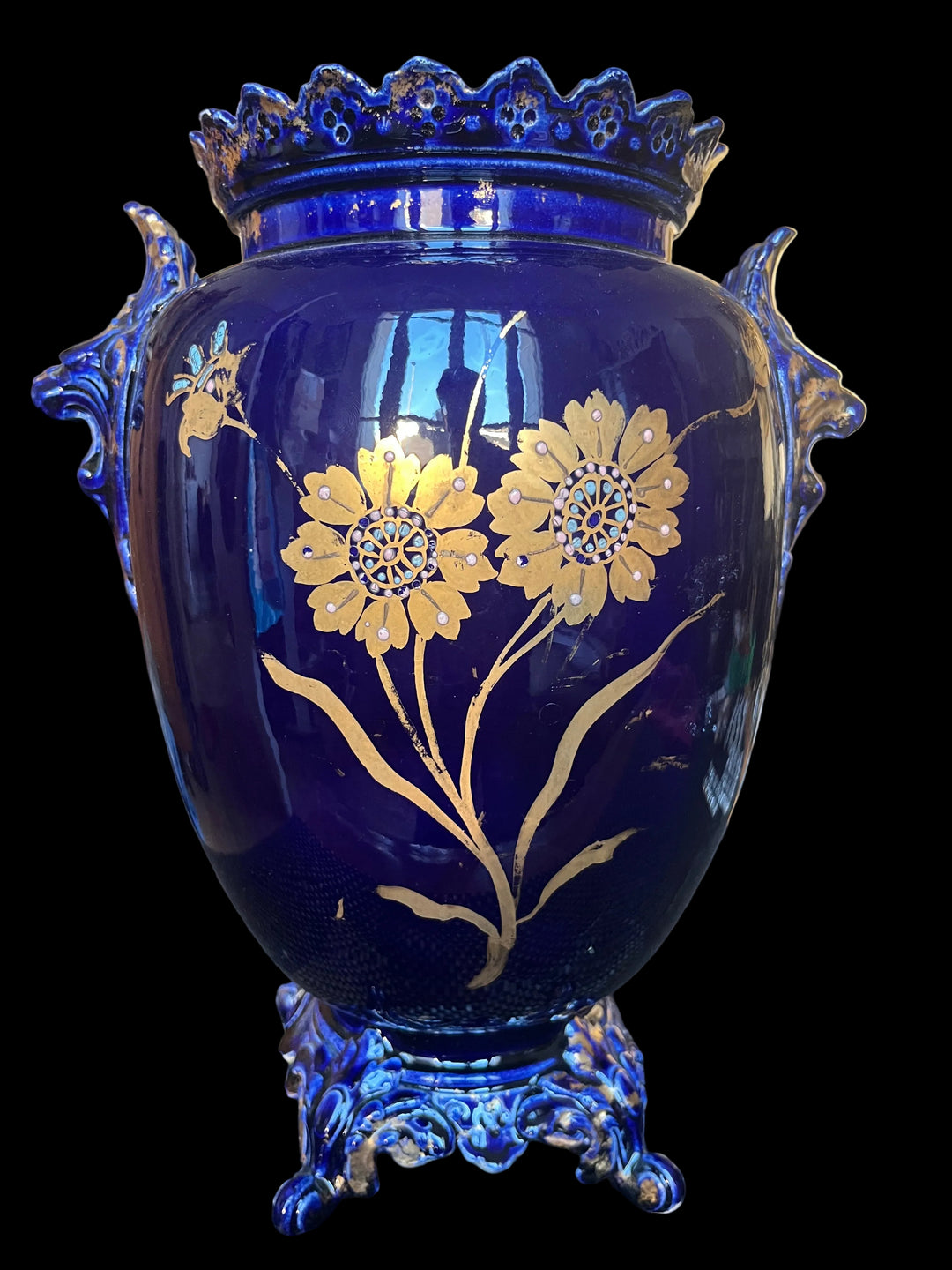 Vase de choisy le roitêtedede lions bleu nuit et or or