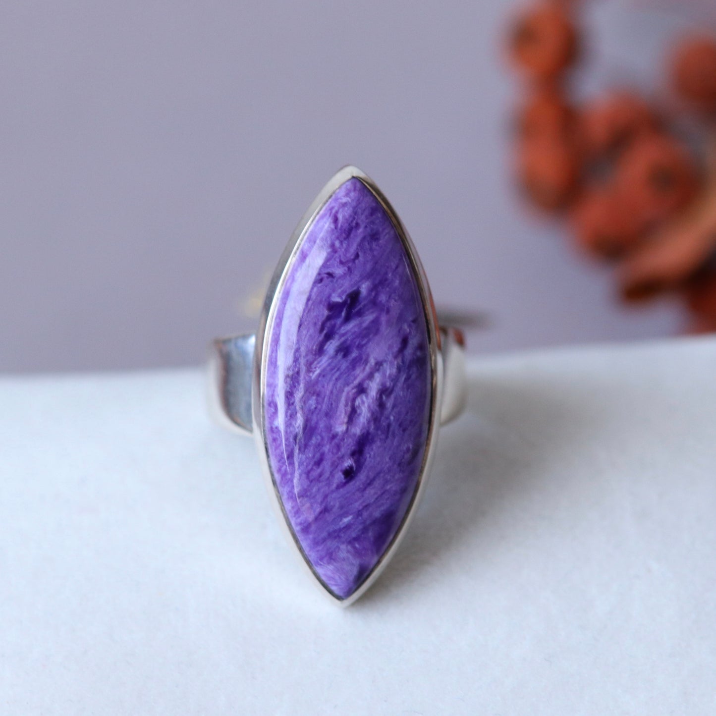 Silver ring with charoite BS008
