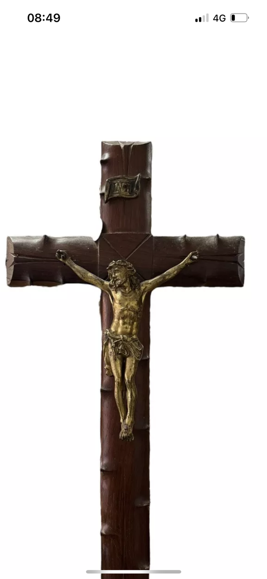 Wooden crucifix with thorns Christ sign Mengin XIX