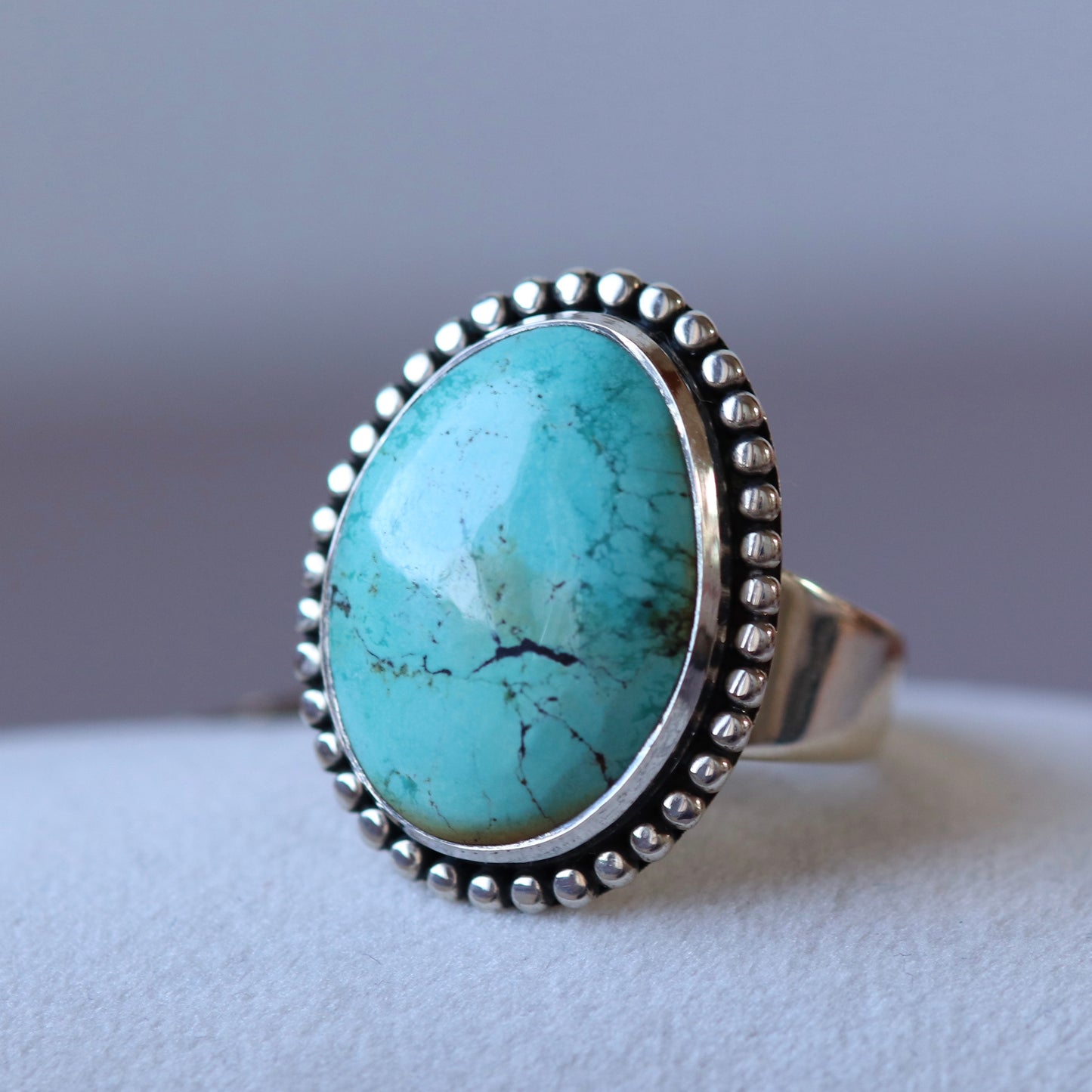 Bague avec turquoise tibétaine en argent - taille 60  - BS052