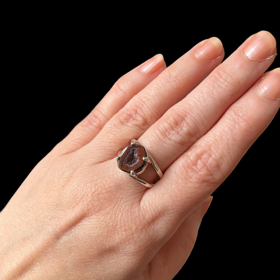 Bague avec calcédoine geode en argent - taille 61  - BS111