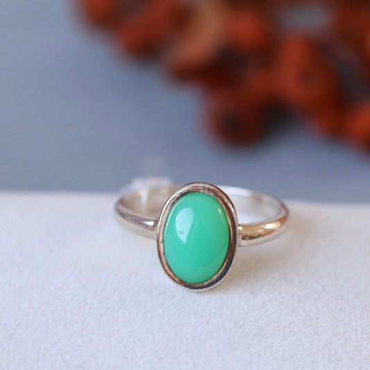 Bague en argent avec chrysoprase - taille 60  - BS100