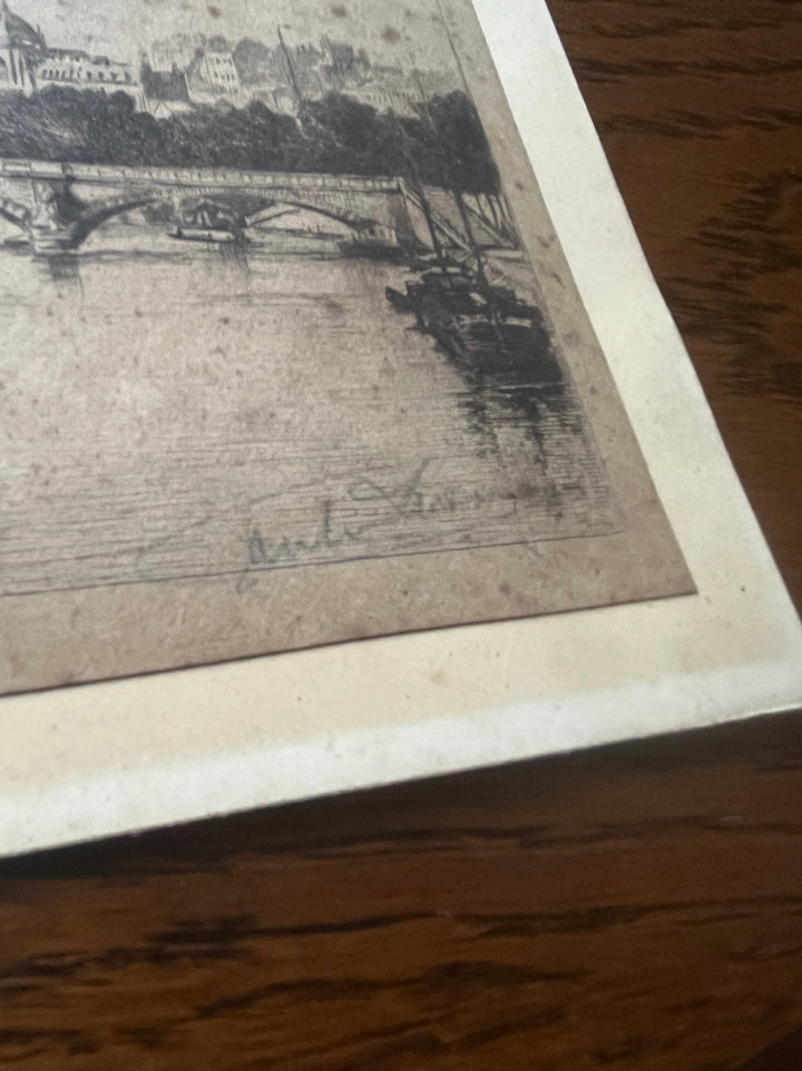 Rare Eau forte du Trocadéro et bateau à vapeur par Lucien Gautier