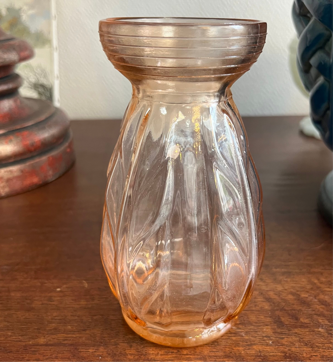 Pink molded glass art decor vase