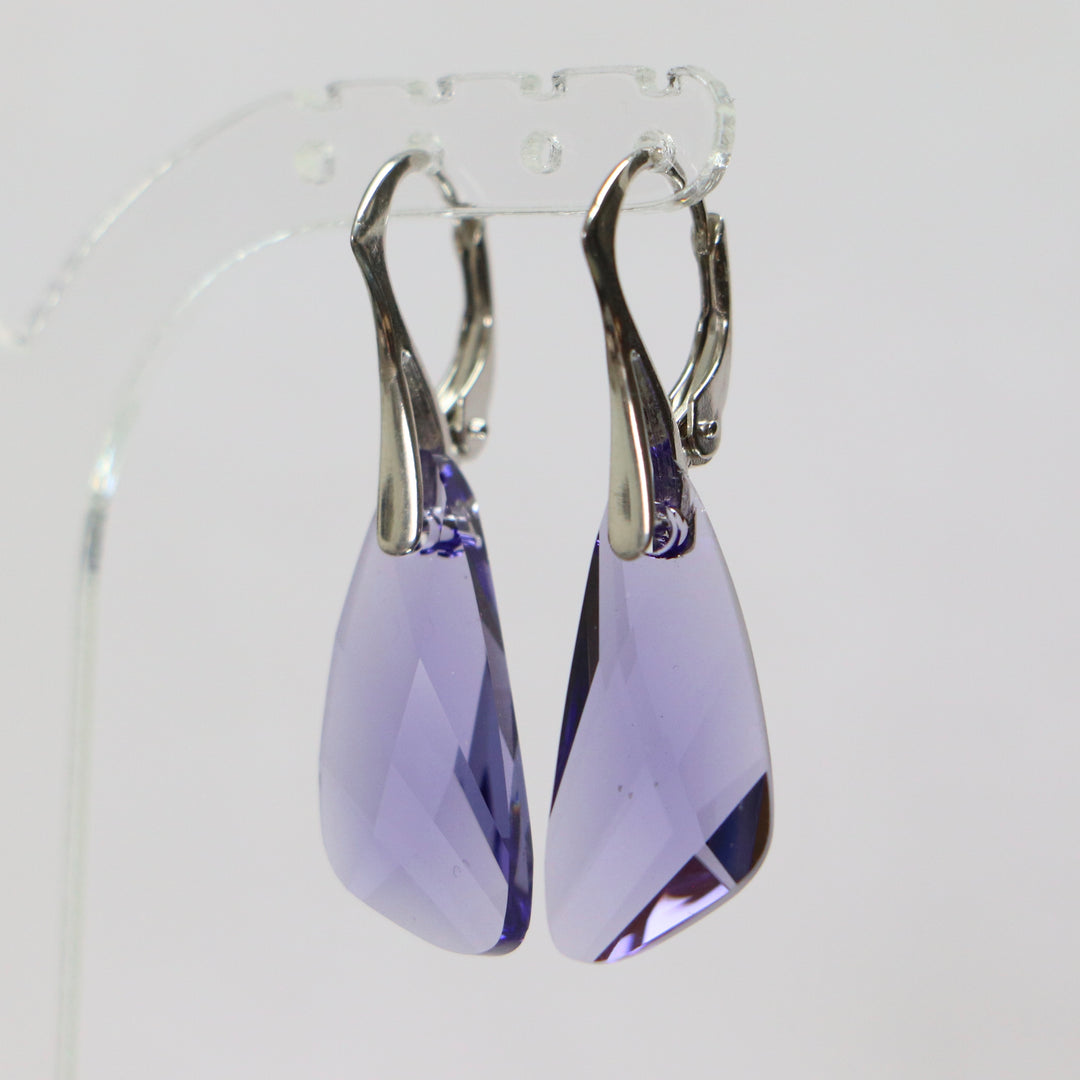 Boucles d'oreilles, cristaux Swarovski, argent doré, bleu tanzanite, WING