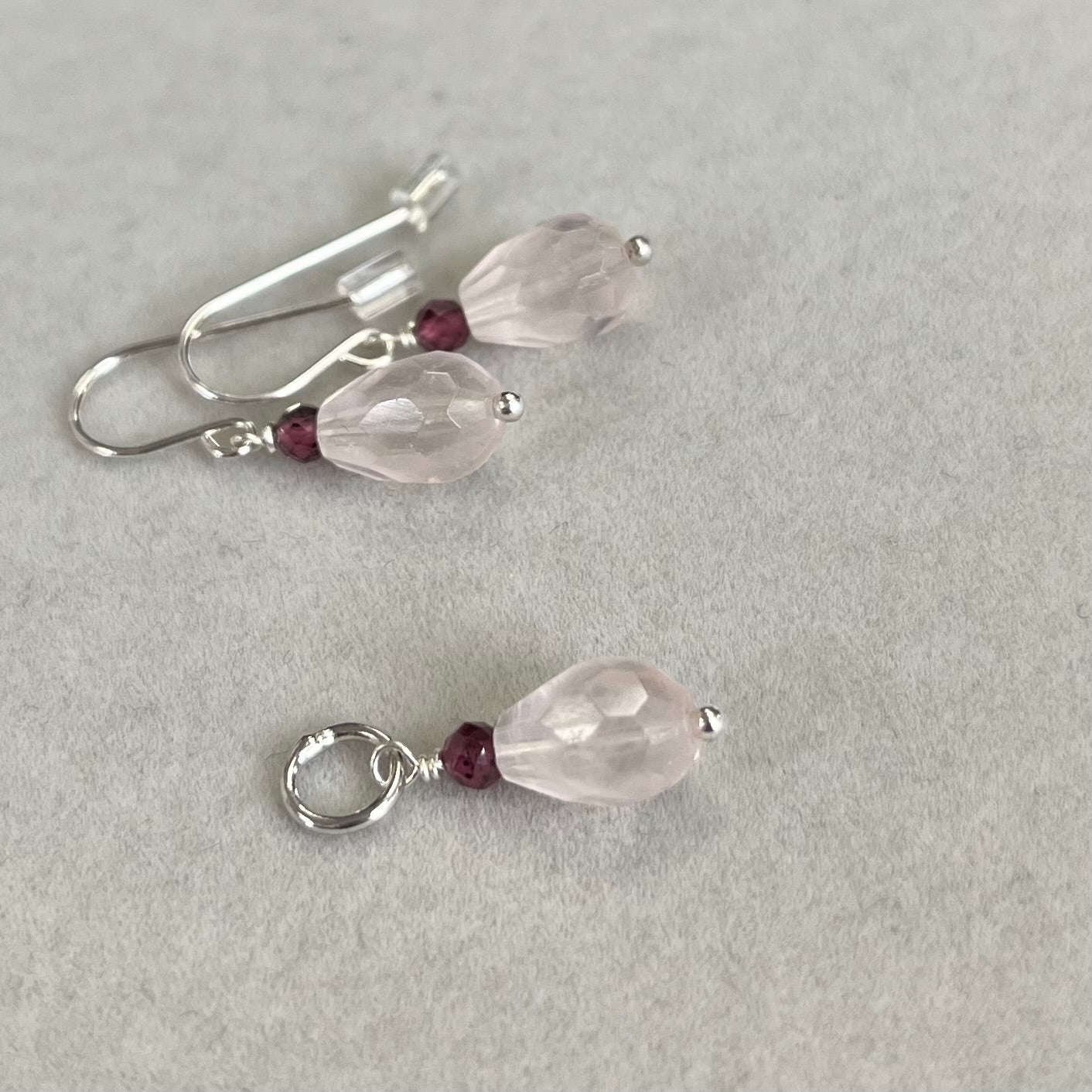 Earrings with rose quartz and garnet