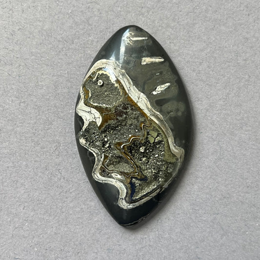 Ammonite pyritisée, AM_P302, taille cabochon, 47x28x8 mm