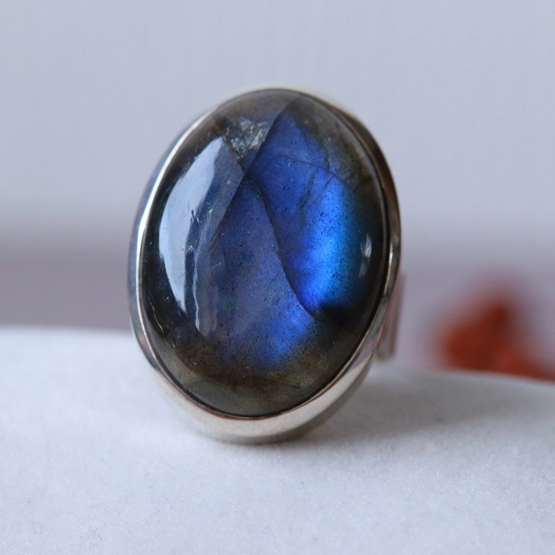 Bague en argent avec labradorite - taille 62 - BS015