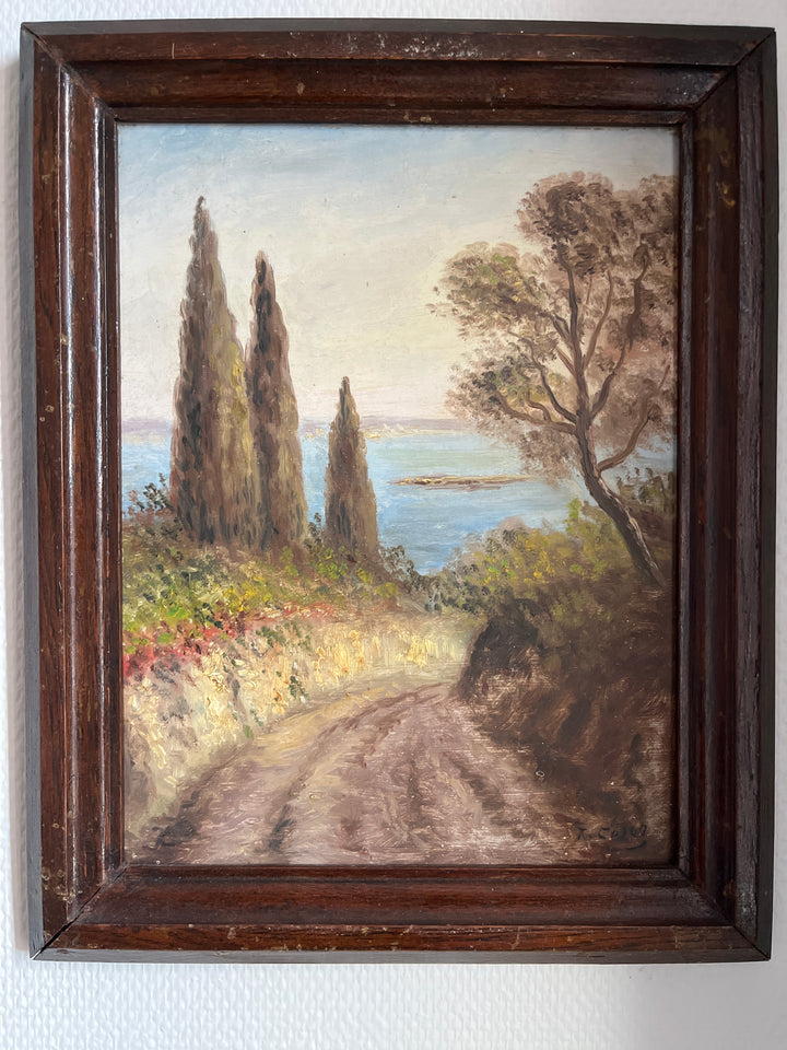 Tableau huile sur panneau vue côte Dalmate par Caser