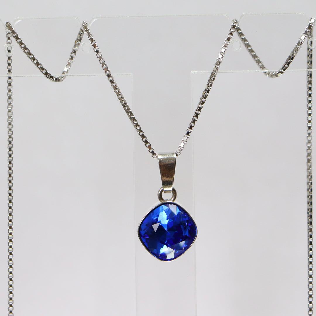 Pendentif, cristaux Swarovski, argent rhodié, bleu, MANON