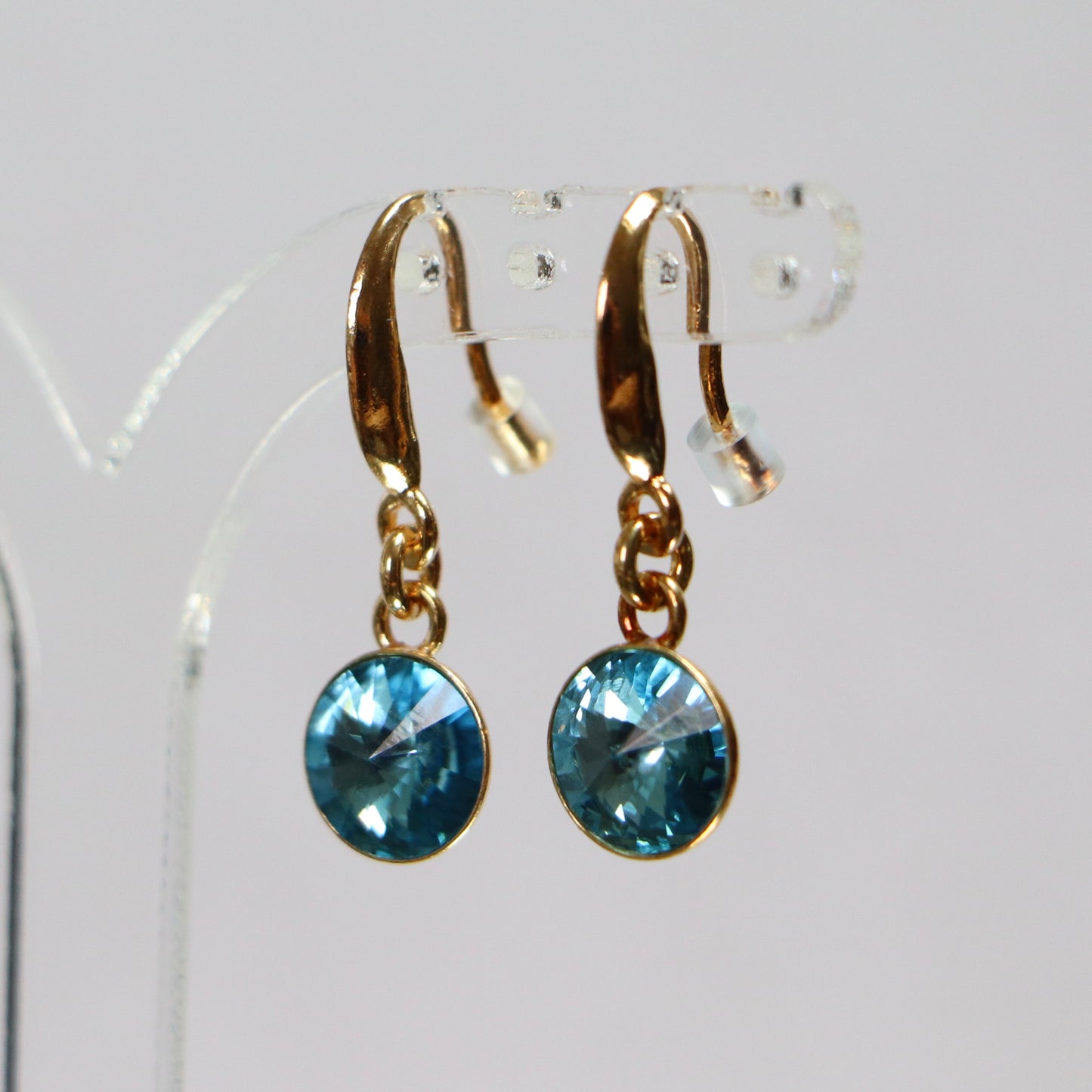 Earrings, sleepy, Swarovski crystals, golden silver, blue, EMI