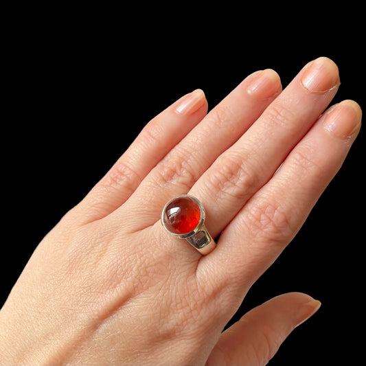 Ring with Hessonite Garnet in silver - size 60 - BS039