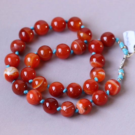 Natural stone knotted necklace (carnelian) 51 cm