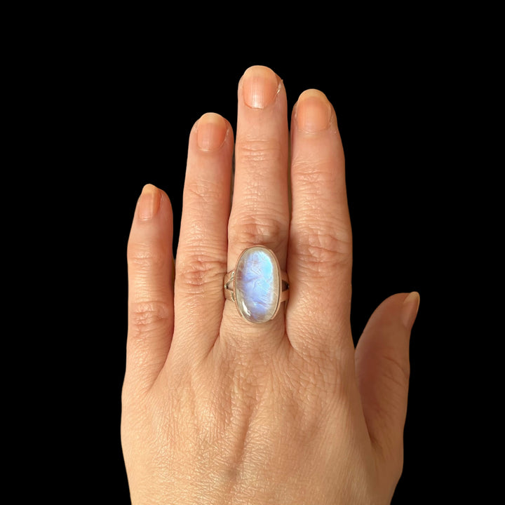 Ring with peristerite (white labradorite) in silver - size 55 - BS018