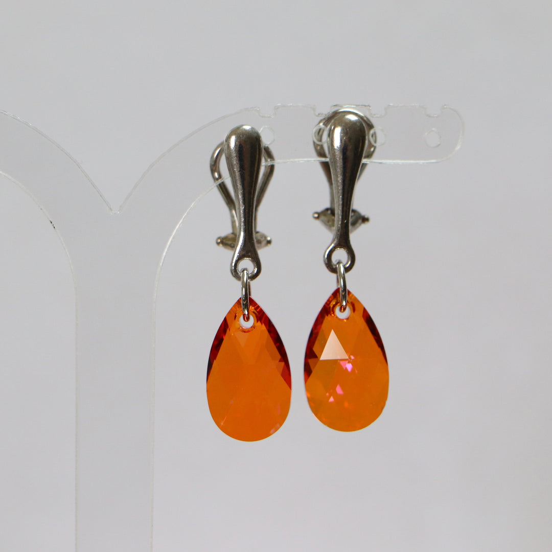 Boucles d'oreilles (crochets, dormeuse, puces ou à clips), cristaux Swarovski, argent doré, collection LARME, orange