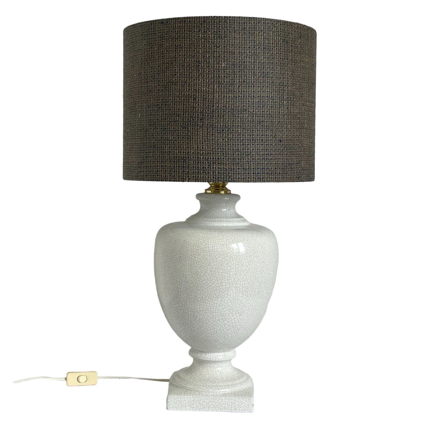 Lampe vintage en céramique craquelé avec un abat-jour en tissu, couleur blanc-bleu