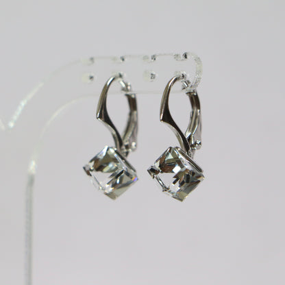 Boucles d'oreilles, cristaux Swarovski, argent rhodié, cristal, CUBIC