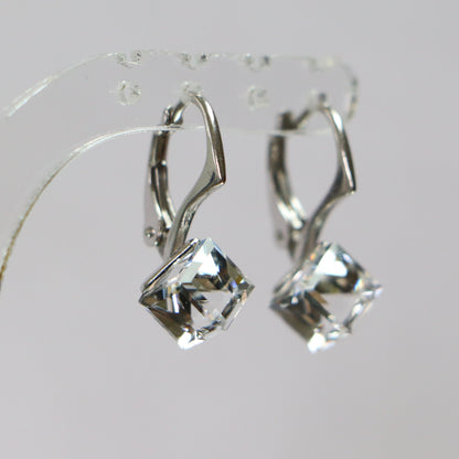 Earrings, Swarovski crystals, rhodium-plated silver, crystal, CUBIC