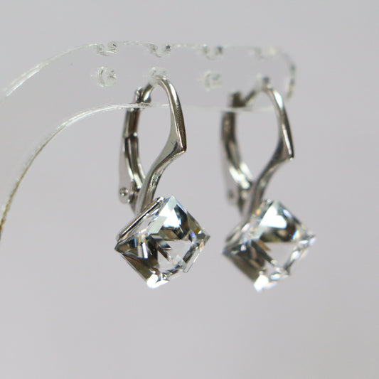 Boucles d'oreilles, cristaux Swarovski, argent rhodié, cristal, CUBIC