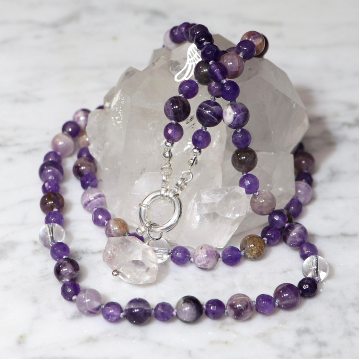 Collier MALA en améthyste et Pendentif en quartz