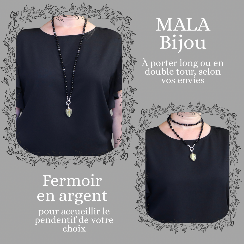 Collier MALA en tourmaline noire, onyx et hématite et Pendentif en quartz rutile