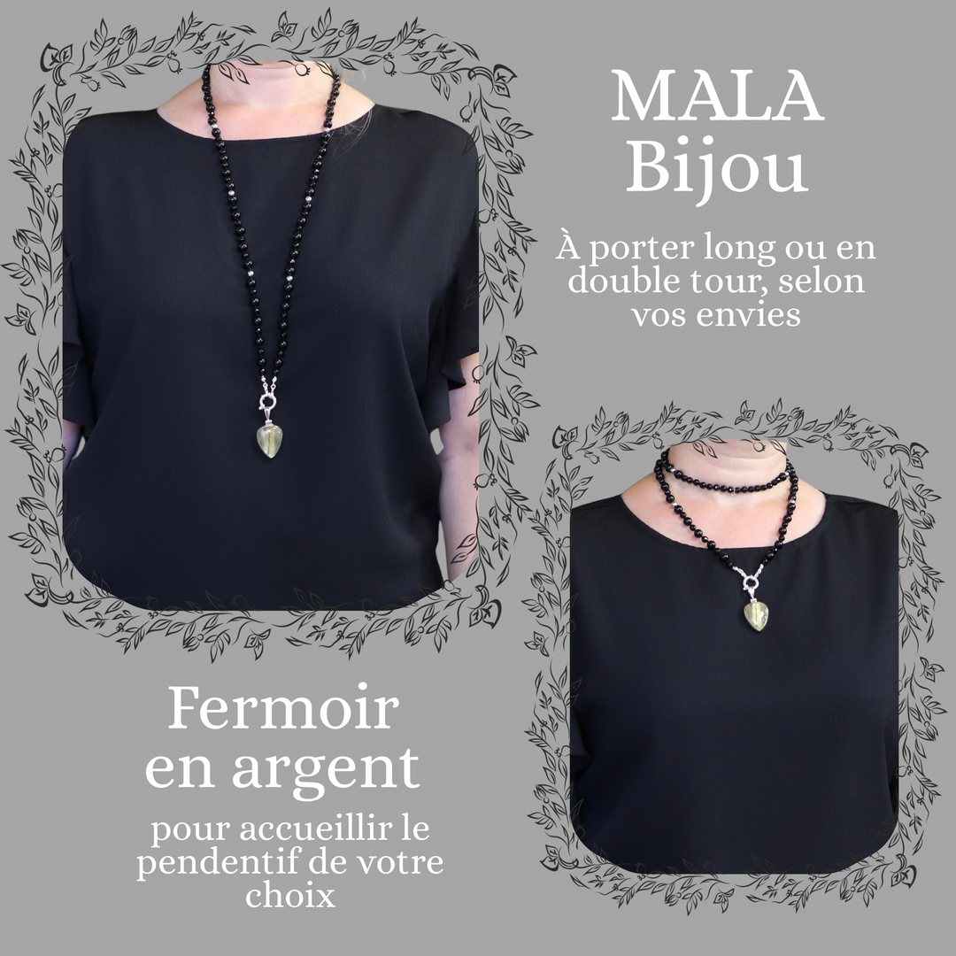 Collier MALA en tourmaline noire, onyx et hématite et Pendentif en quartz rutile