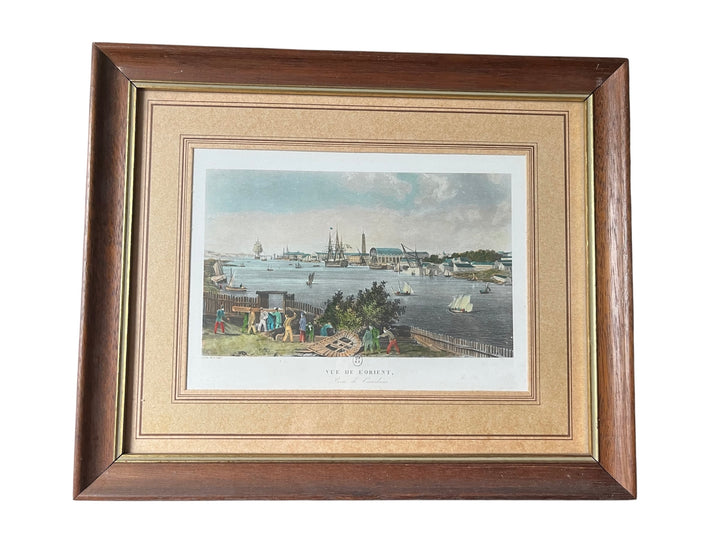 lithographie encadrée port de Lorient prise de caudam bretagne par garneray 1842