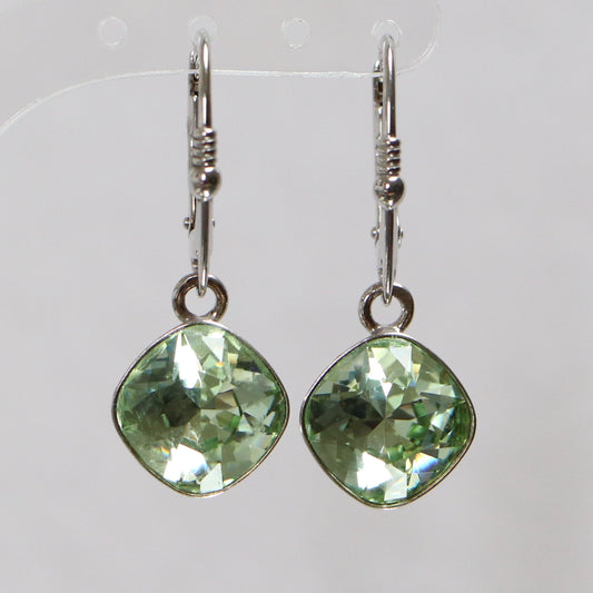 Earrings, Swarovski crystals, rhodied silver, light green, manon