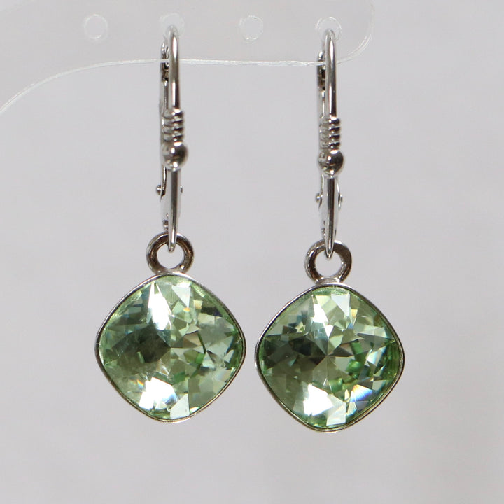 Boucles d'oreilles, cristaux Swarovski, argent rhodié, vert clair, MANON