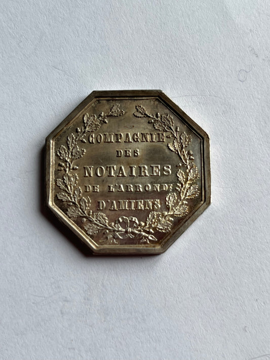 Silver token, NOTARY, AMIENS 1854 bee