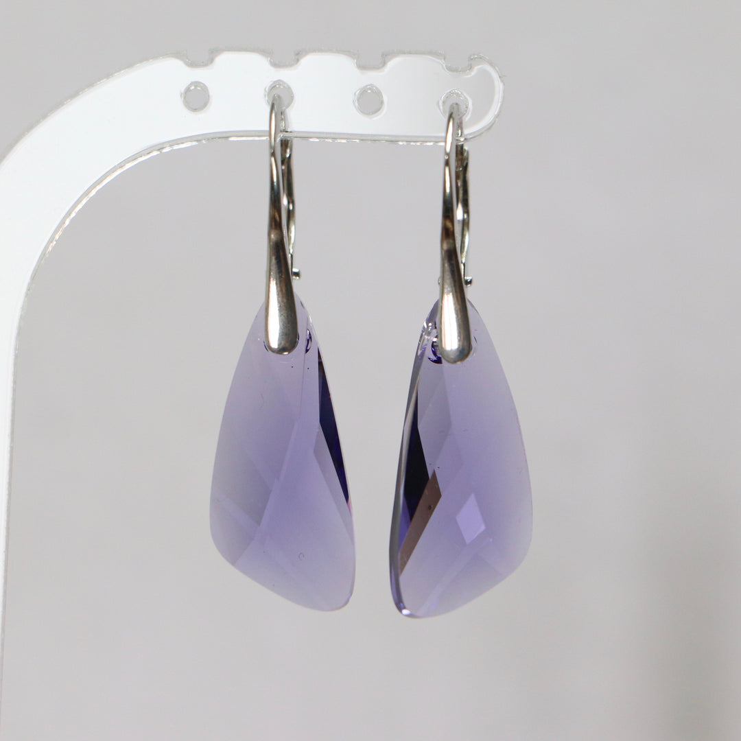 Boucles d'oreilles, cristaux Swarovski, argent doré, bleu tanzanite, WING