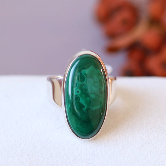 Bague en argent avec malachite - taille 57  - BS070