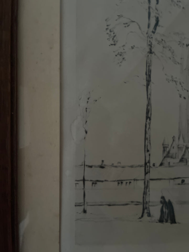 eau forte de Bruges par Emile lequeux (1871-1935)