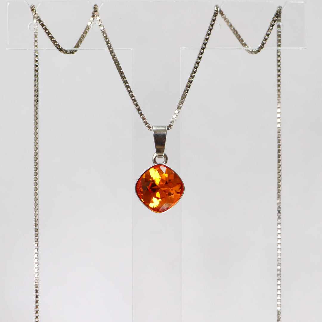 Pendentif, cristaux Swarovski, argent rhodié, orange, MANON