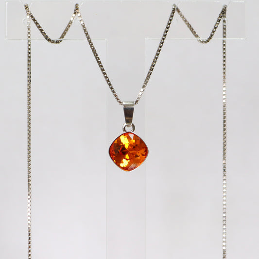 Pendant, Swarovski crystals, rhodied silver, orange, manon