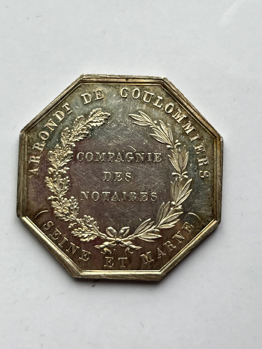 Silver token, NOTARY, COULOMMIERS hand