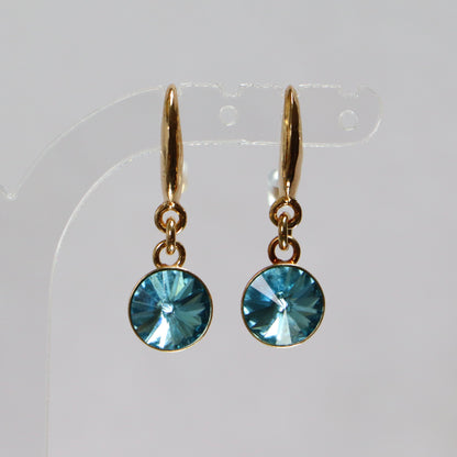 Earrings, sleepy, Swarovski crystals, golden silver, blue, EMI