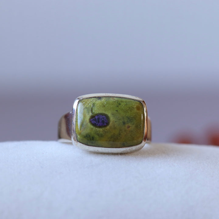 Bague avec stichtite et serpentine en argent - taille 62  - BS071