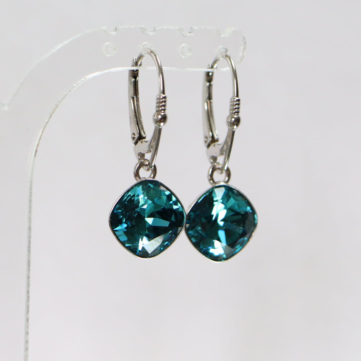 Boucles d'oreilles, cristaux Swarovski, argent rhodié, bleu indicolite, MANON