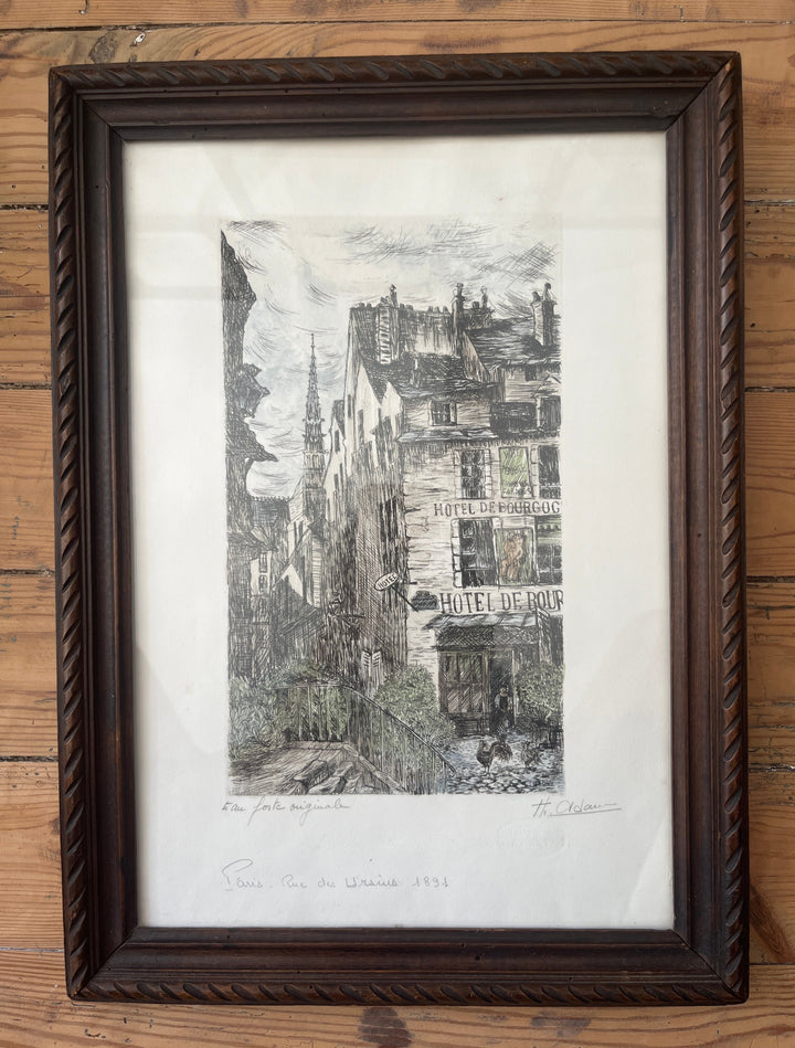 Eau forte de Paris rue des Ursins par therese adam 1891